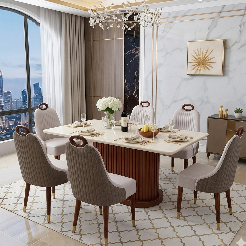 JAMIRA CERAMIC TOP 6 SEATER DINING SET