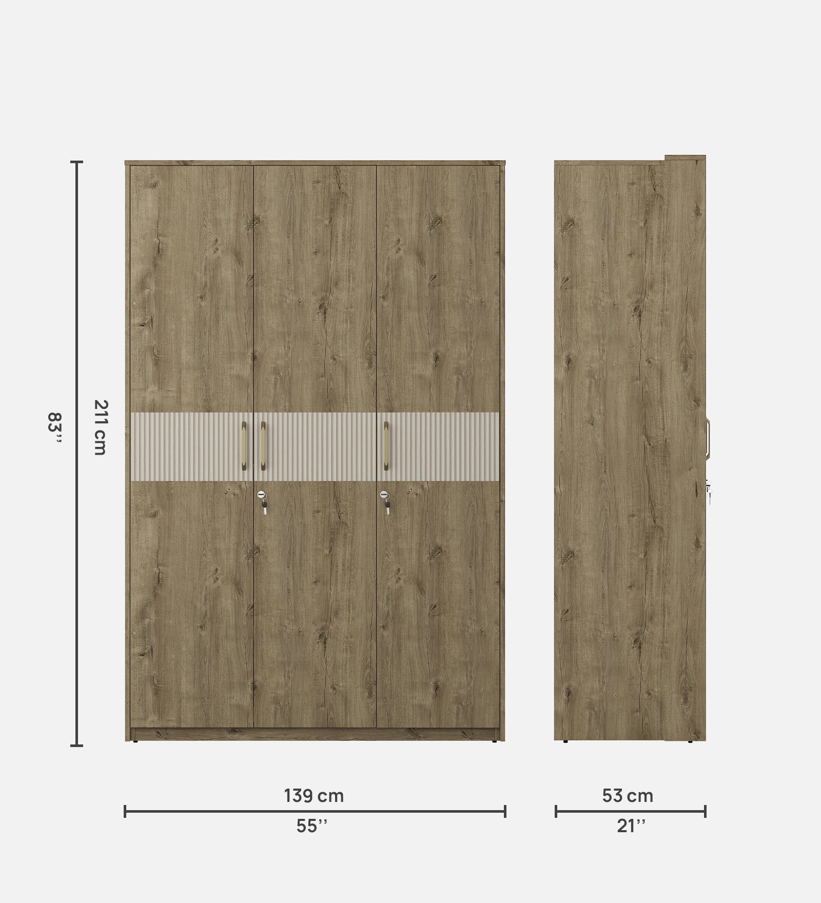 Gloria 3 Door Wardrobe in Sebastain Oak