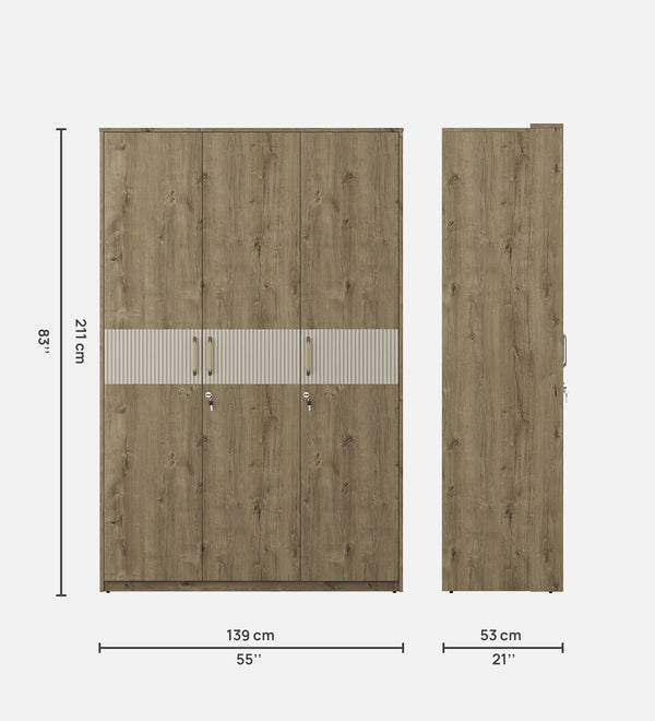 Grace 3 Door Wardrobe Sebastain Oak dimensions