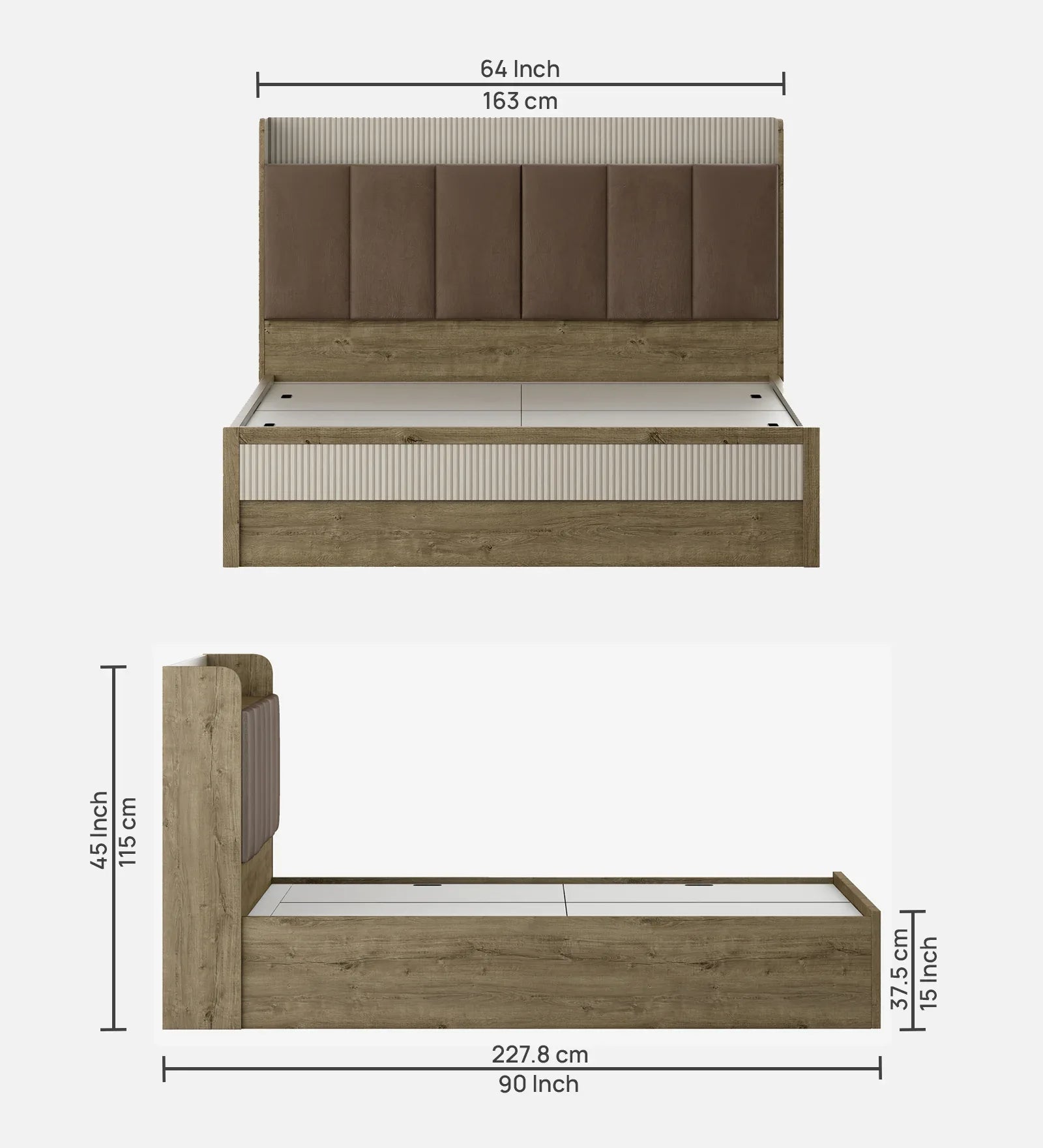 Gloria Queen Bed 3/4 Hydraulic Storage in Sebastain Oak Colour - HomeTown