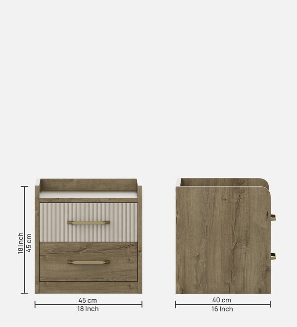 Gloria Bedside Table Design with 2 Drawer in Sebastian Oak dimensions