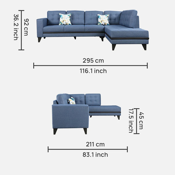 Garcia Fabric 3 Seater Sofa with Left Hand Side Lounger dimensions