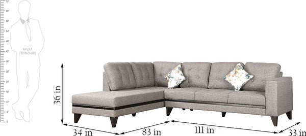 Garcia Fabric 5 Seater Sofa with Right Hand Side Lounger in Grey Colour dimensions