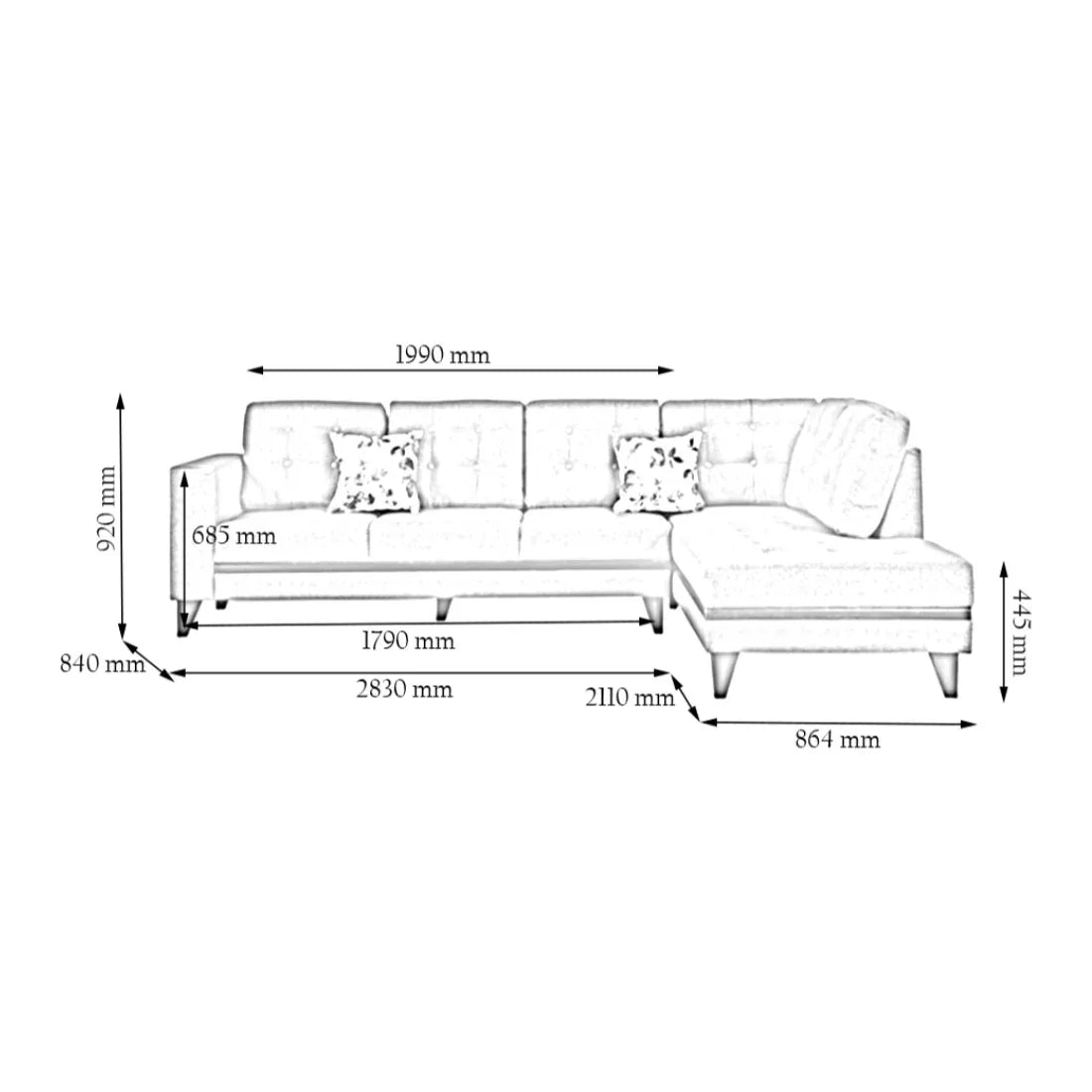 Garcia Fabric 3 Seater Sofa With Left Hand Side Lounger - HomeTown