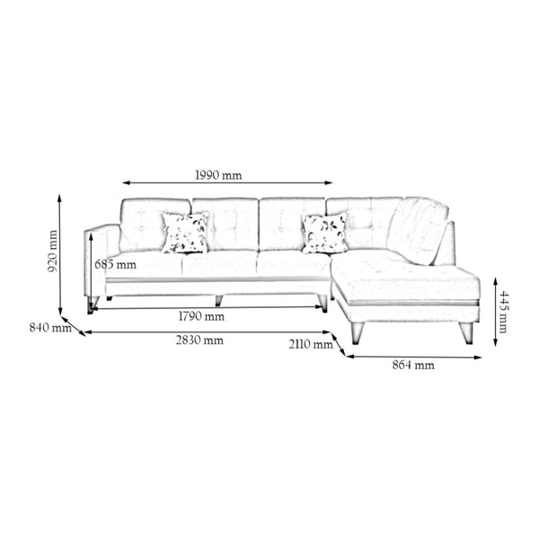Garcia LHS - 5 Seater L Shape Sofa with Lounger in Grey Colour dimensions