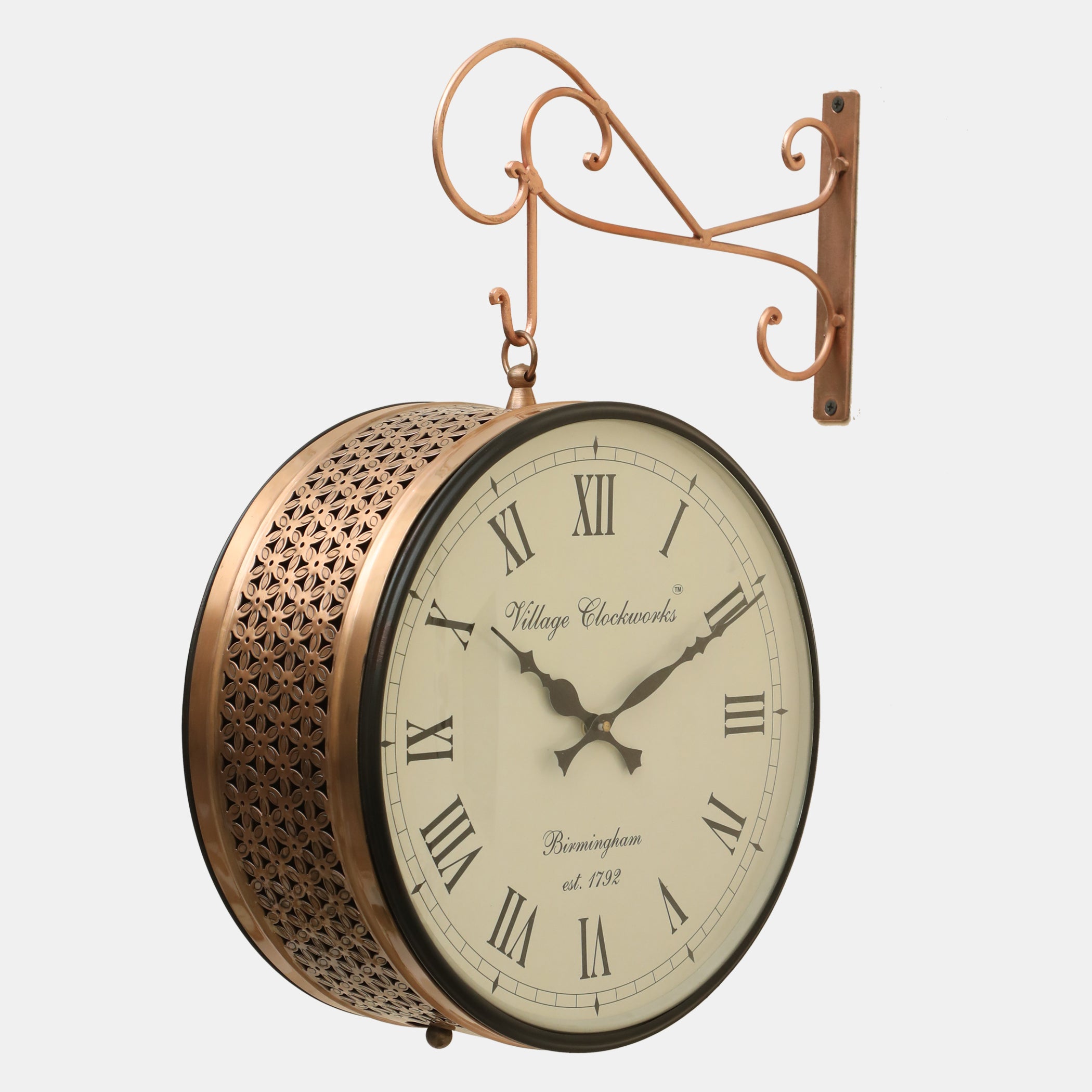 Vedas Anvi Metal Vintage Double Sided Analog Wall Clock | Railway Station Antique Decorative Clock with Copper Finishing for Home, Office, Gym, Classroom (Color: Copper) (8 - Inch)