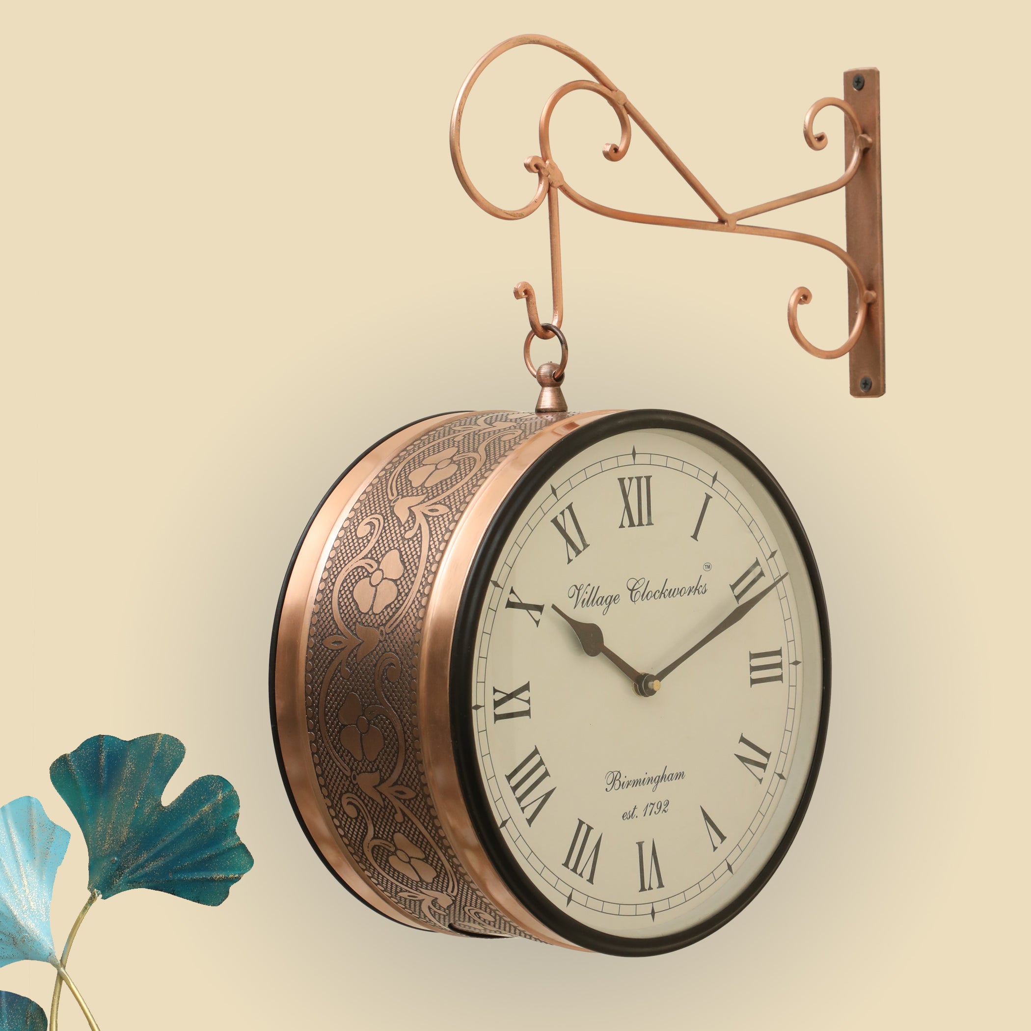 Vedas Rutvi Metal Vintage Double Sided Analog Wall Clock | Railway Station  (Color: Copper) (8 - Inch)