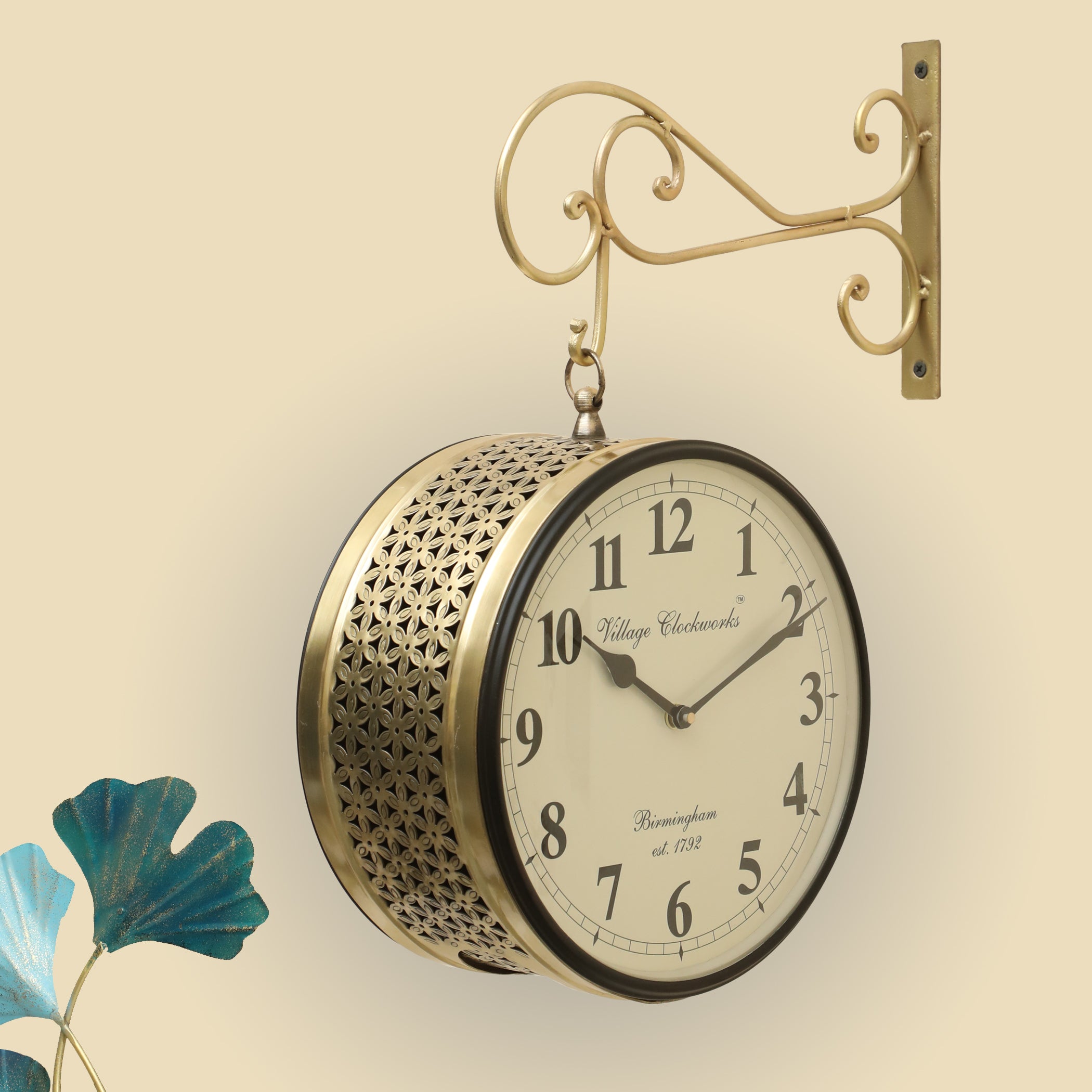 Vedas Anvi Metal Vintage Double Sided Analog Wall Clock | Railway Station  (Color: Golden) (8 - Inch)