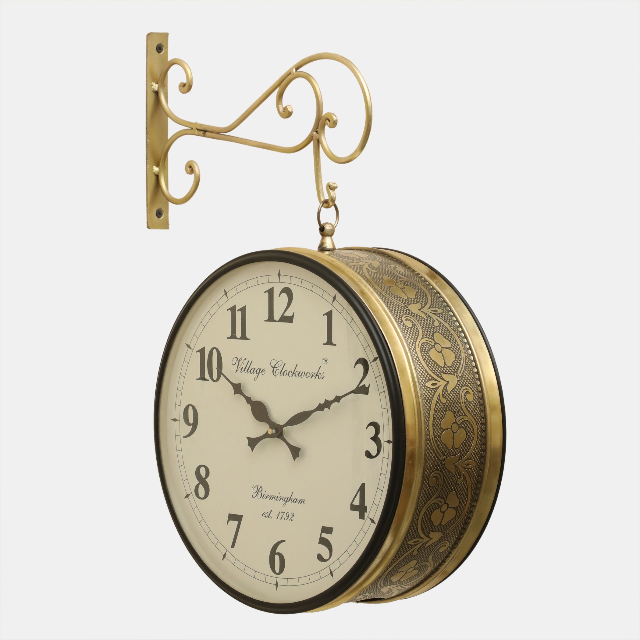 Vedas Rutvi Metal Vintage Double Sided Analog Wall Clock | Railway Station (Color: Golden) (6 - Inch)