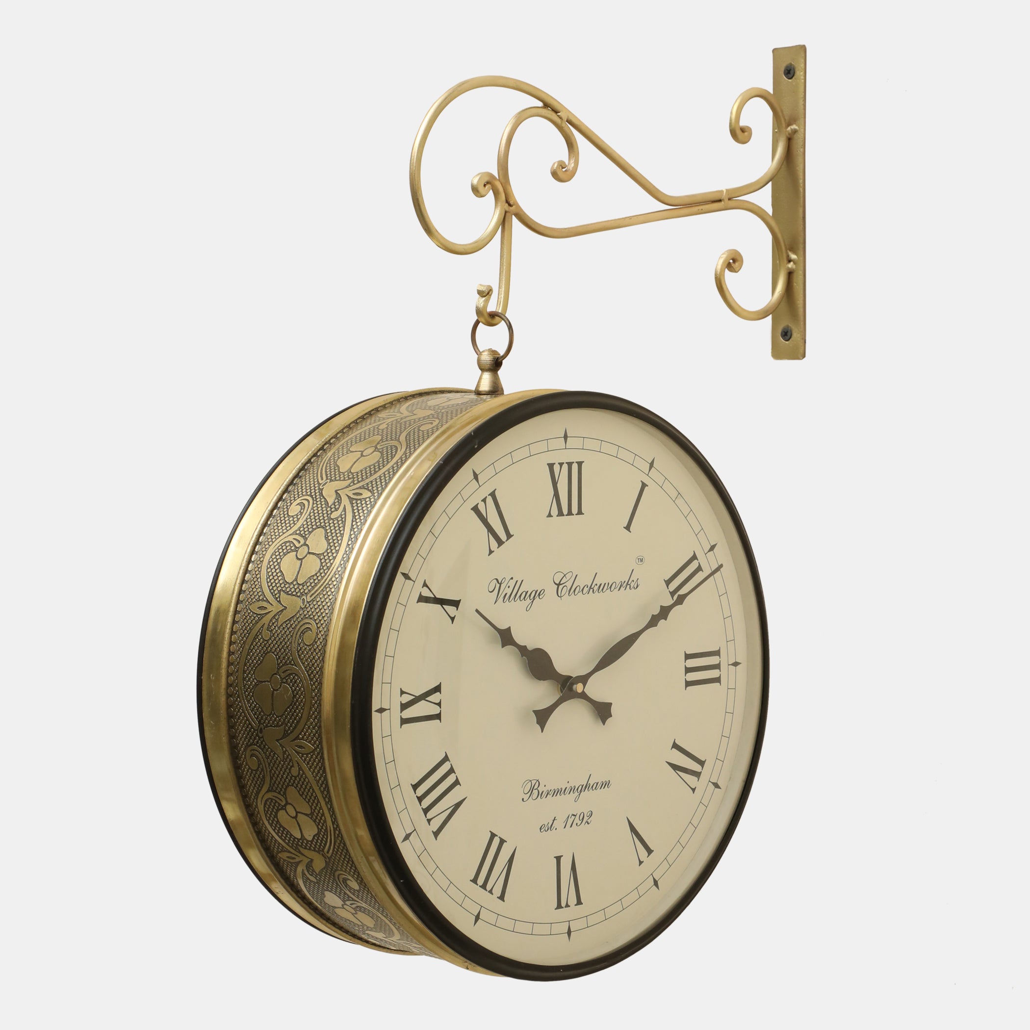Vedas Rutvi Metal Vintage Double Sided Analog Wall Clock | Railway Station (Color: Golden) (8 - Inch)