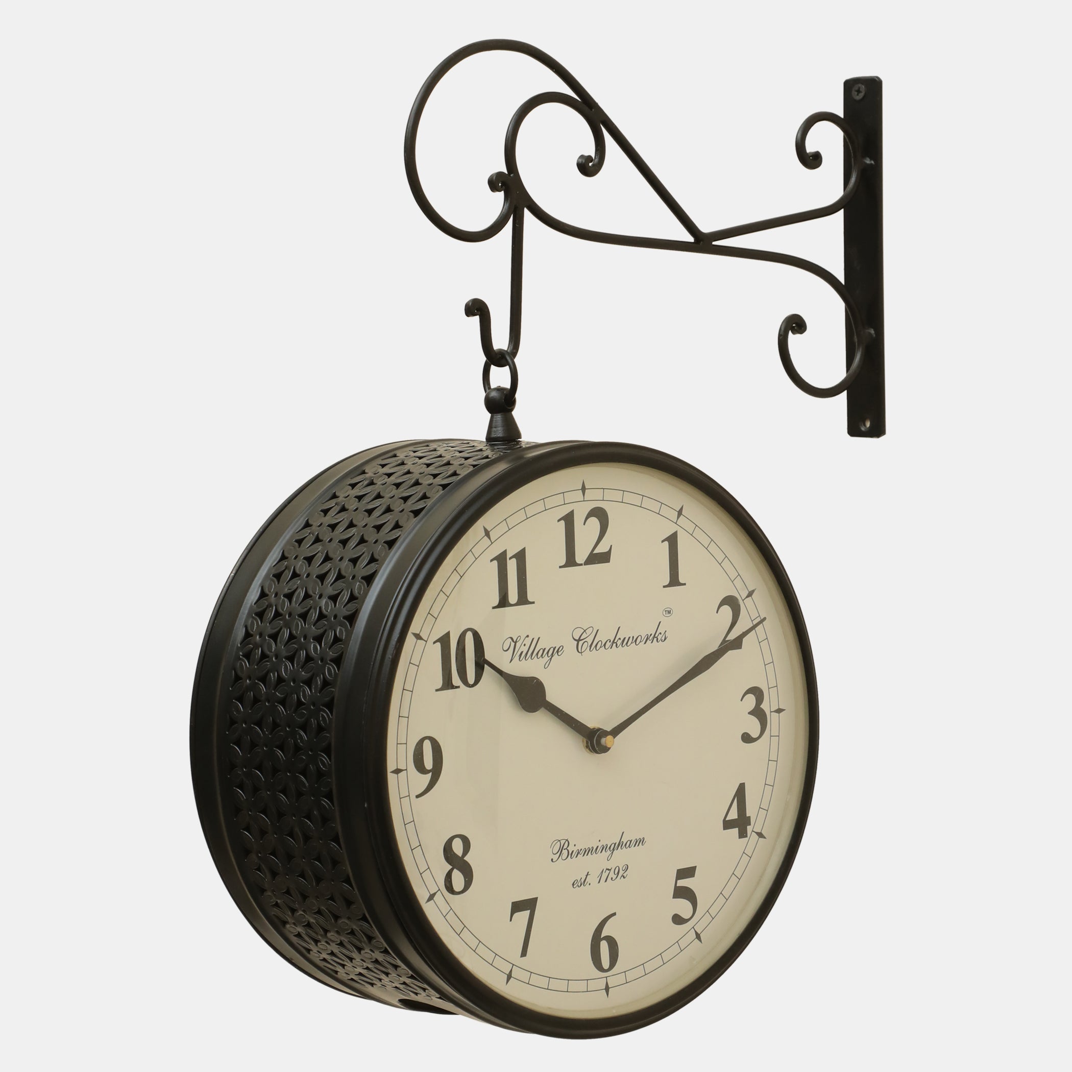 Vedas Anvi Metal Vintage Double Sided Analog Wall Clock | Railway Station Antique Decorative Clock with Black Finishing for Home, Office, Gym, Classroom (Color: Black) (10 - Inch)