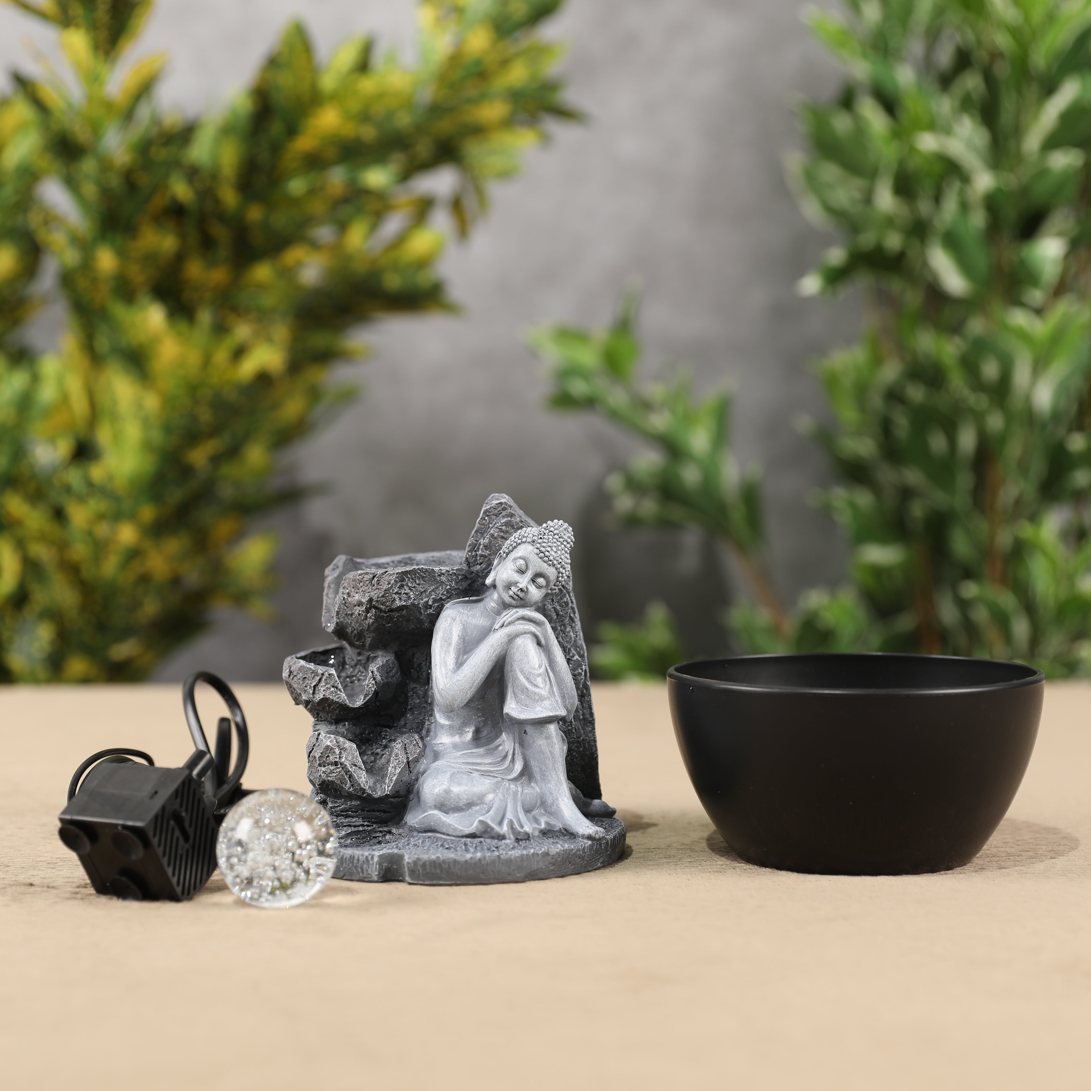 Impression Mini Buddha Fountain 18cm in Grey/Black