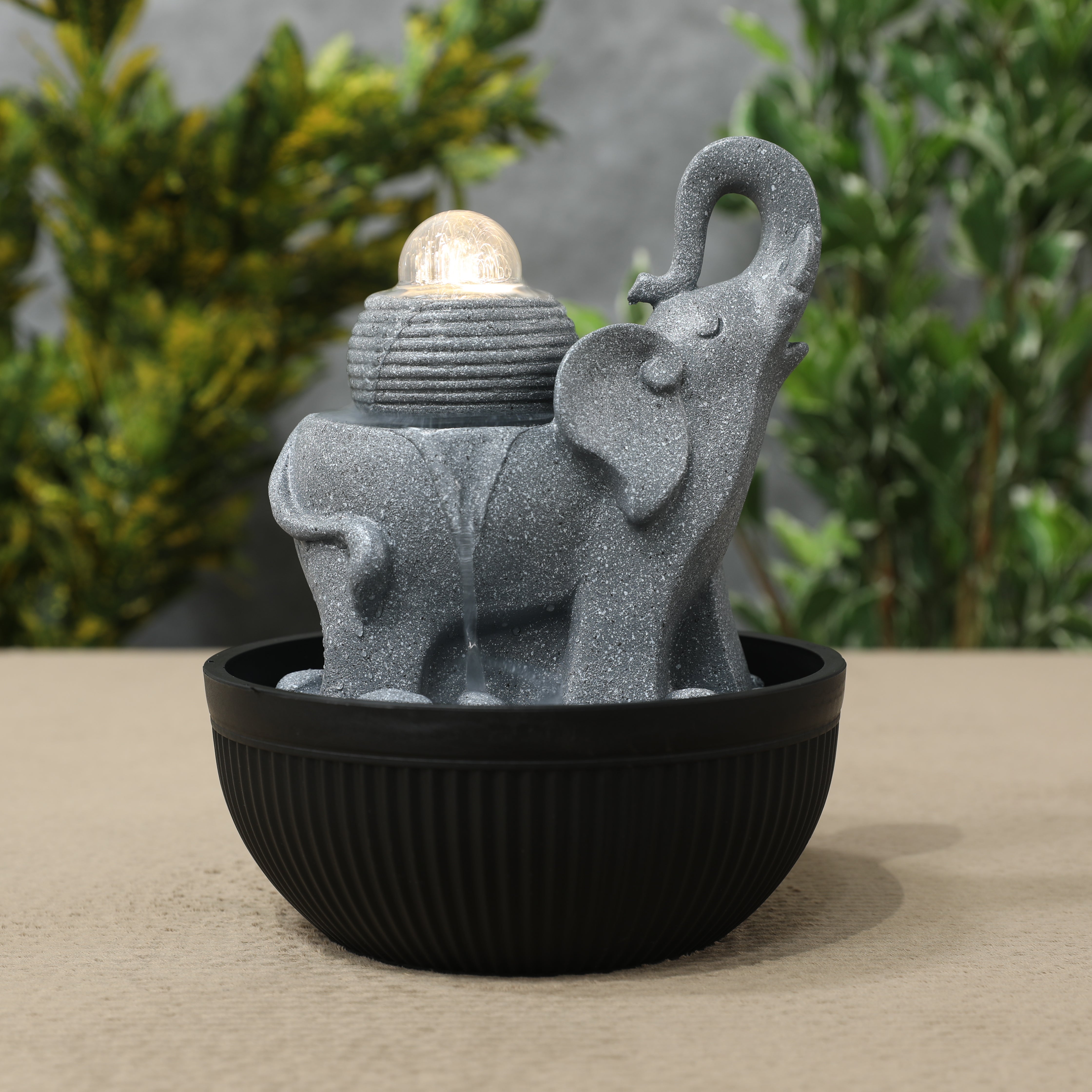 Impression Elephant Fountain 26cm in Grey/Black