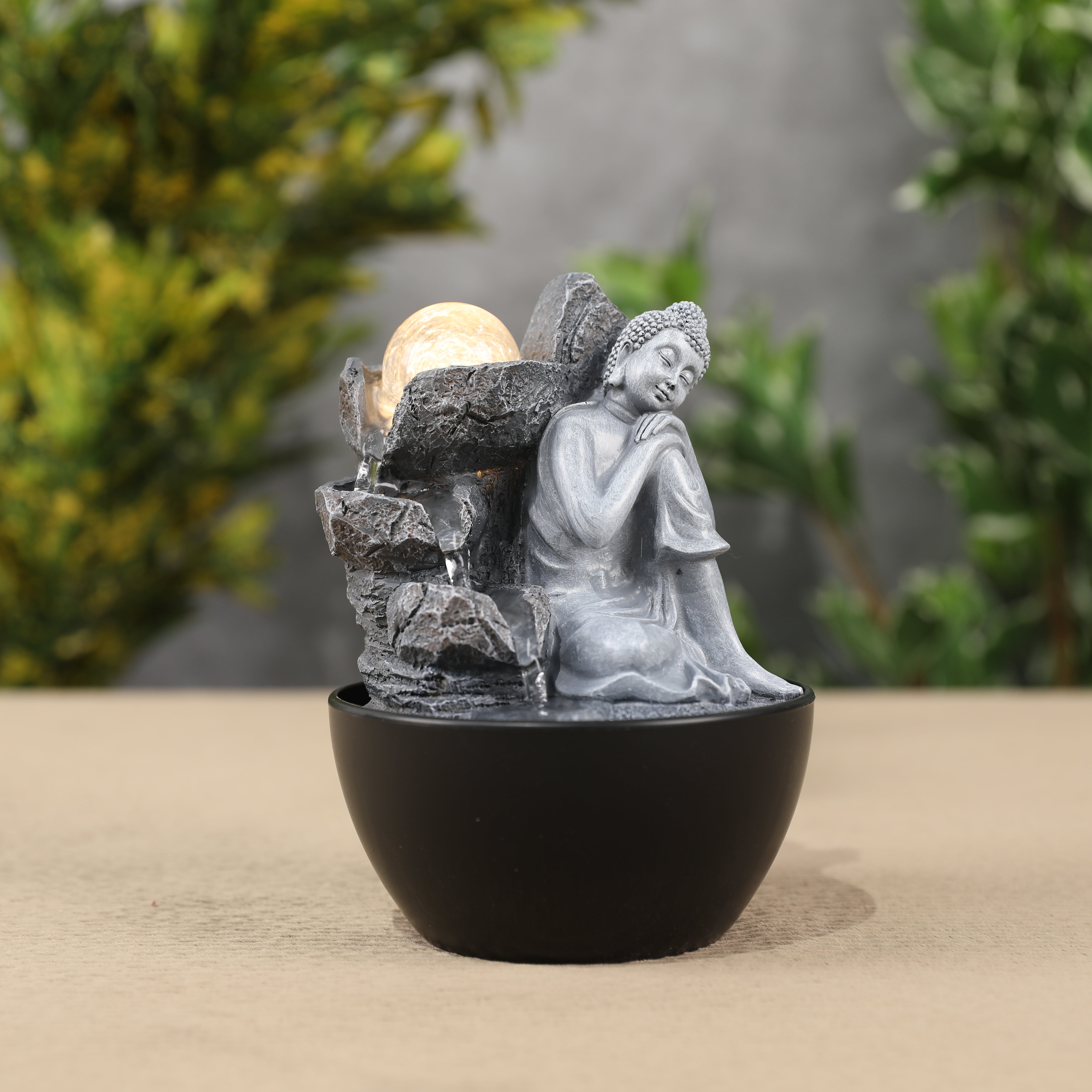 Impression Mini Buddha Fountain 18cm in Grey/Black