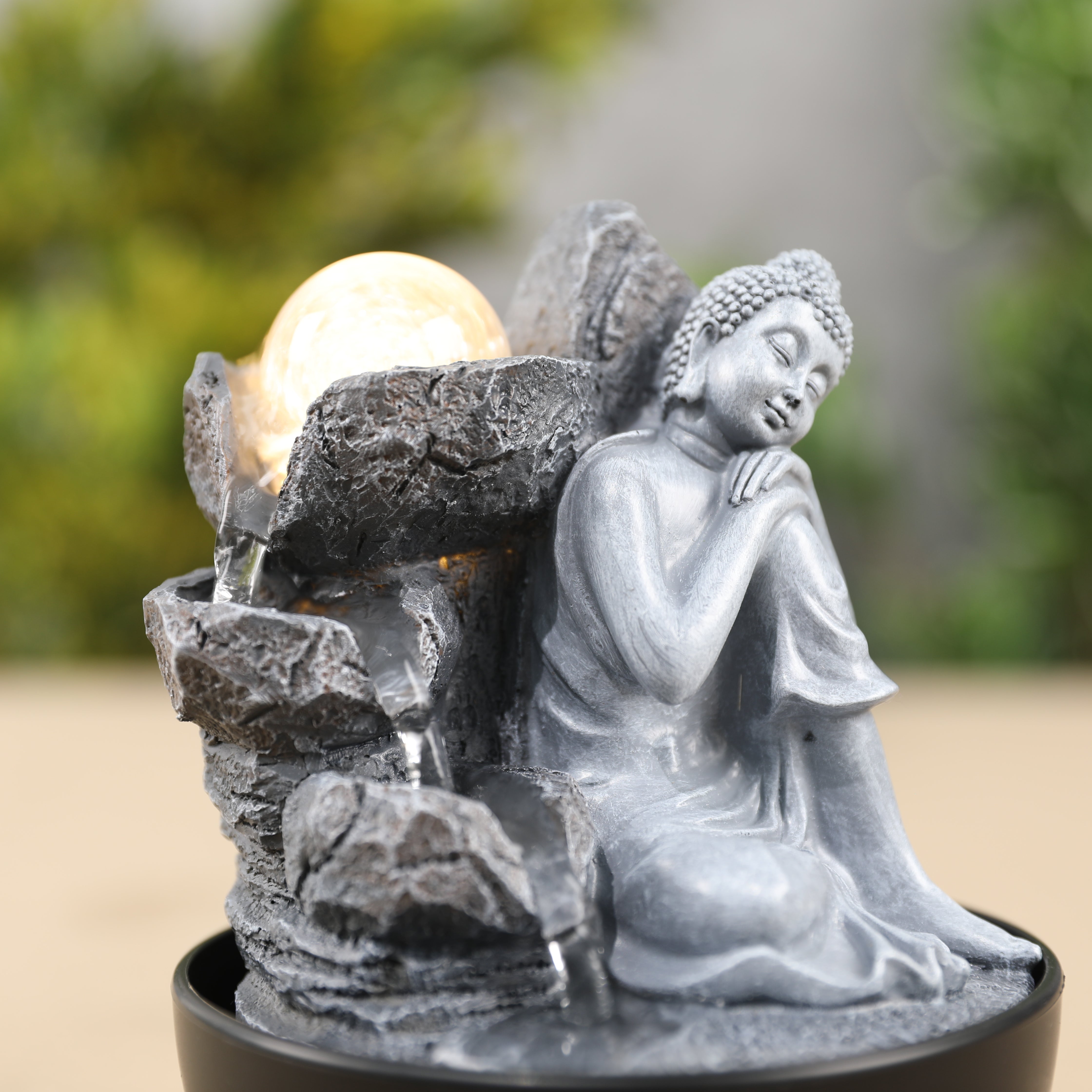 Impression Mini Buddha Fountain 18cm in Grey/Black