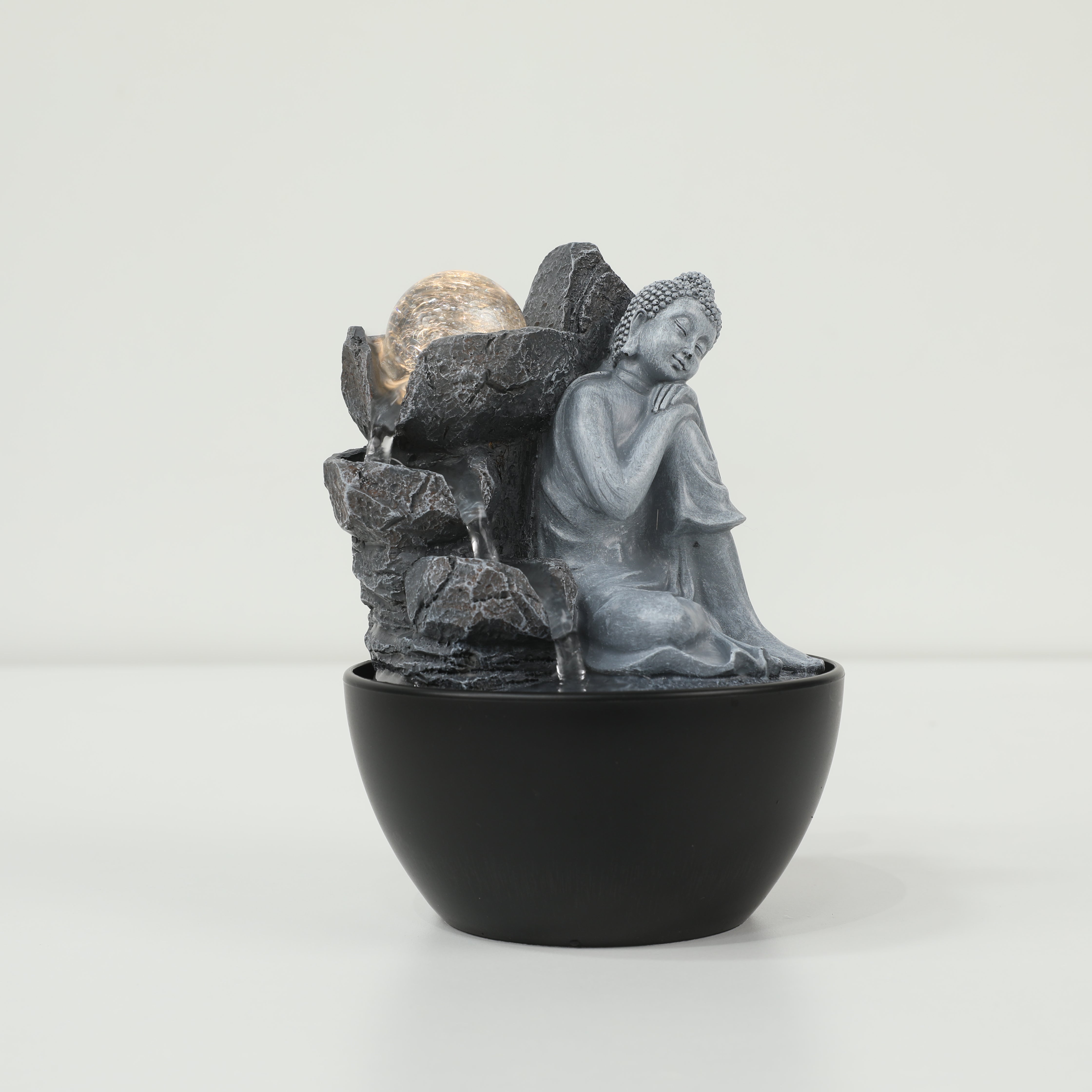 Impression Mini Buddha Fountain 18cm in Grey/Black