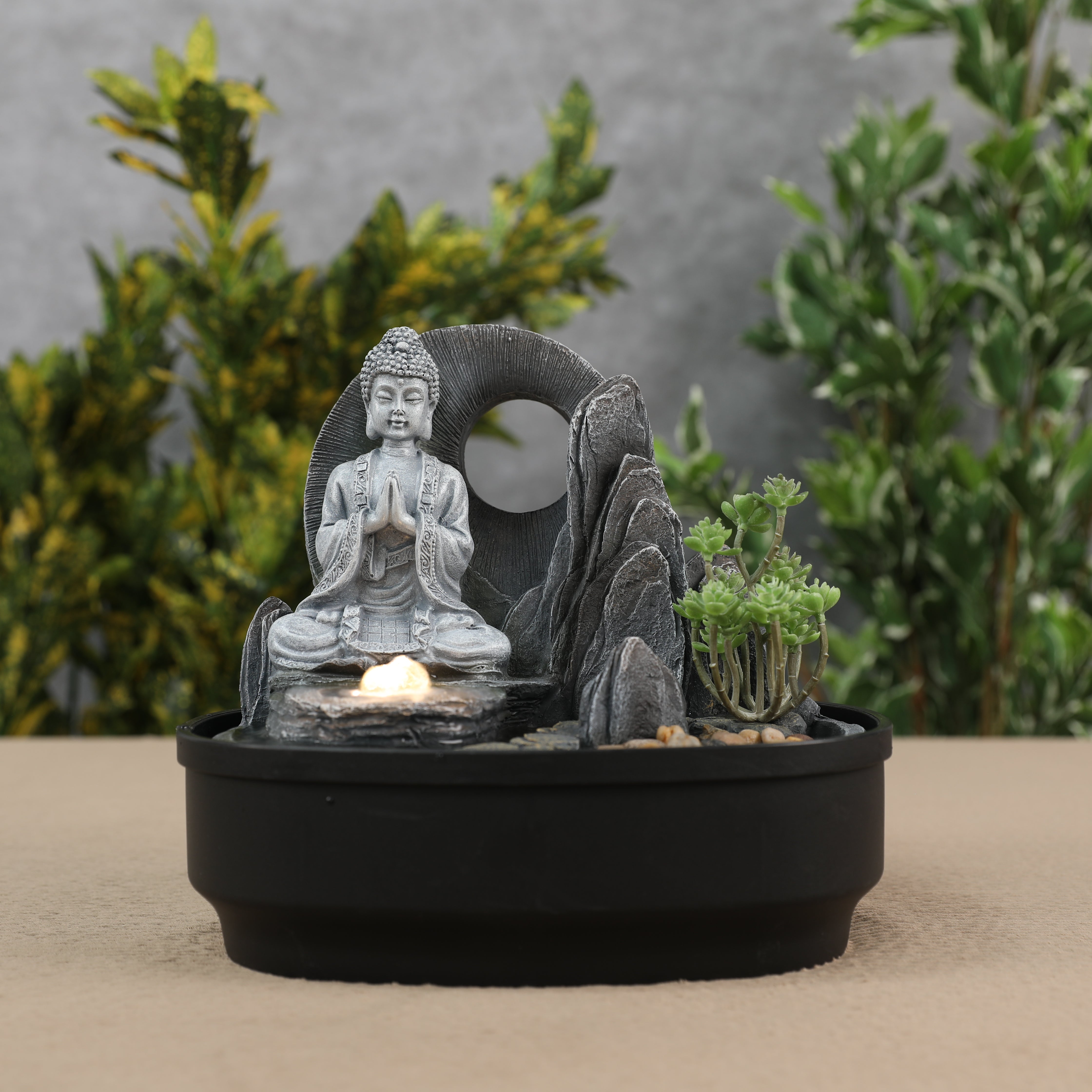 Impression Buddha Fountain 25cm in Grey/Black