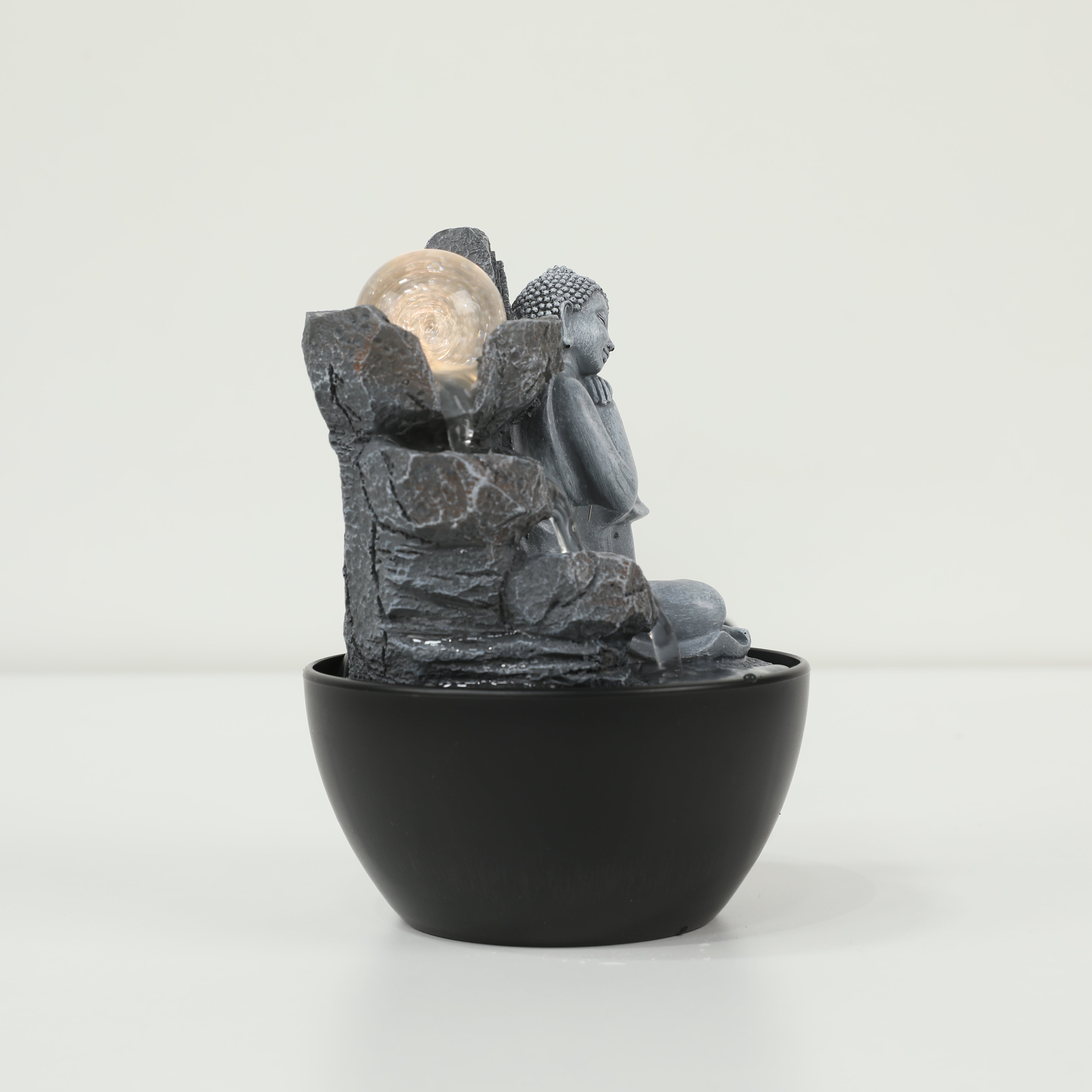 Impression Mini Buddha Fountain 18cm in Grey/Black