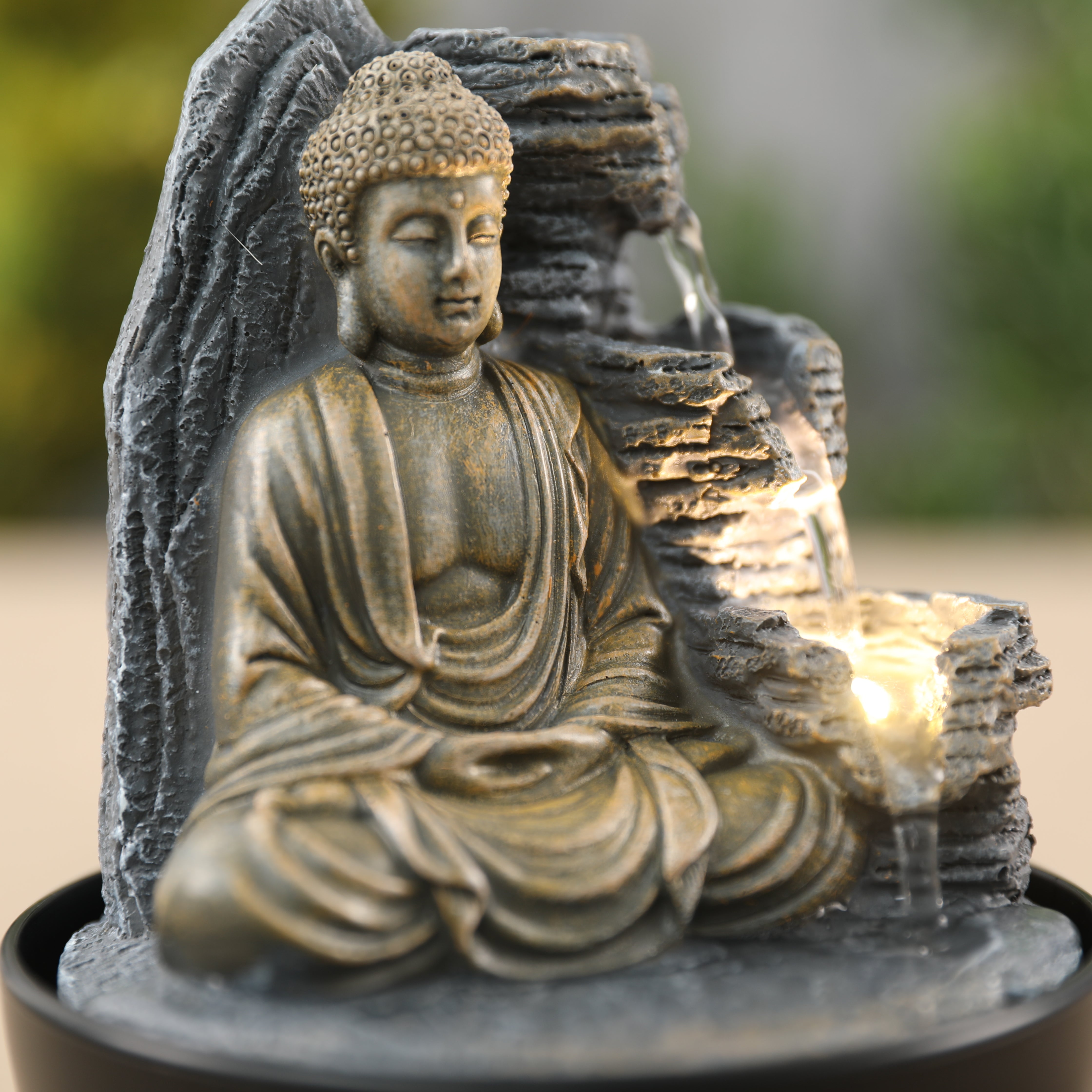 Impression Mini Buddha Fountain 18cm in Brass/Brown
