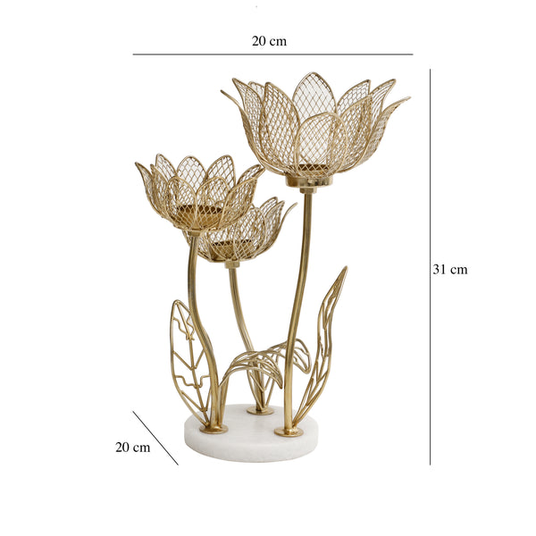 De Massion Lotus Triple-t Light Candle Stand with Marble Base dimensions
