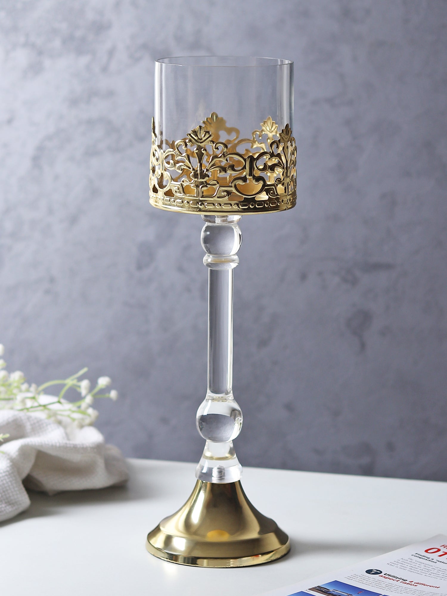 Aurum Crest Pillar Candle Holder Big