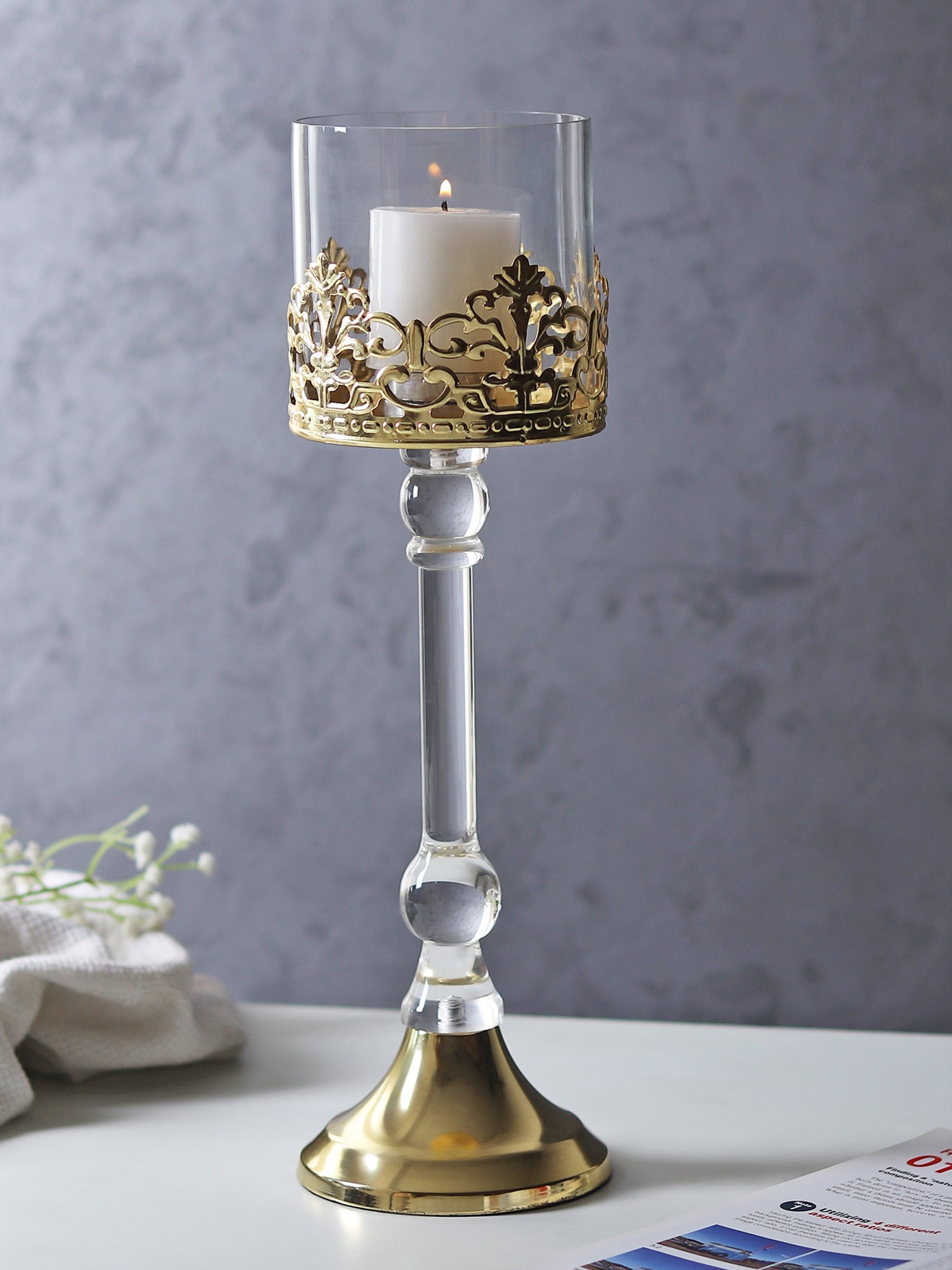 Aurum Crest Pillar Candle Holder Big