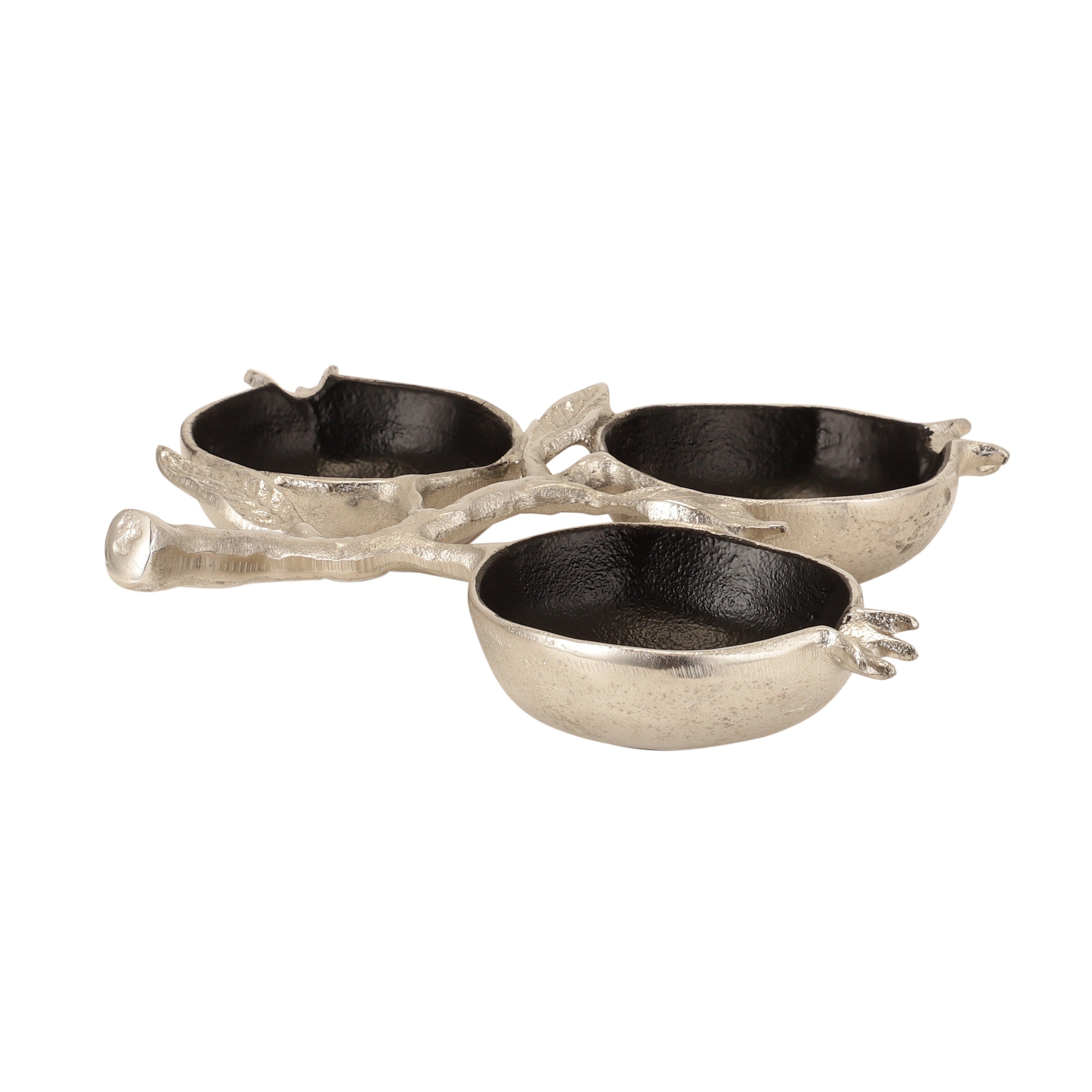 Pomegranate Metal three Leaf Platter in Silver Black