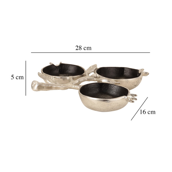 De Massion Pomegranate Metal 3 Leaf Platter in Silver Black dimensions