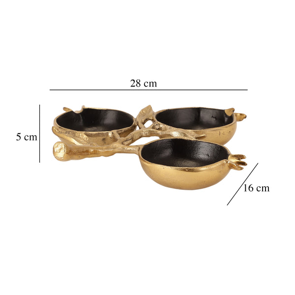 De Massion Pomegranate Metal Leaf Platter in Gold Black dimensions