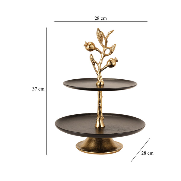 De Massion Pomegranate Metal 2 Layer Cake Stand in Gold Black dimensions