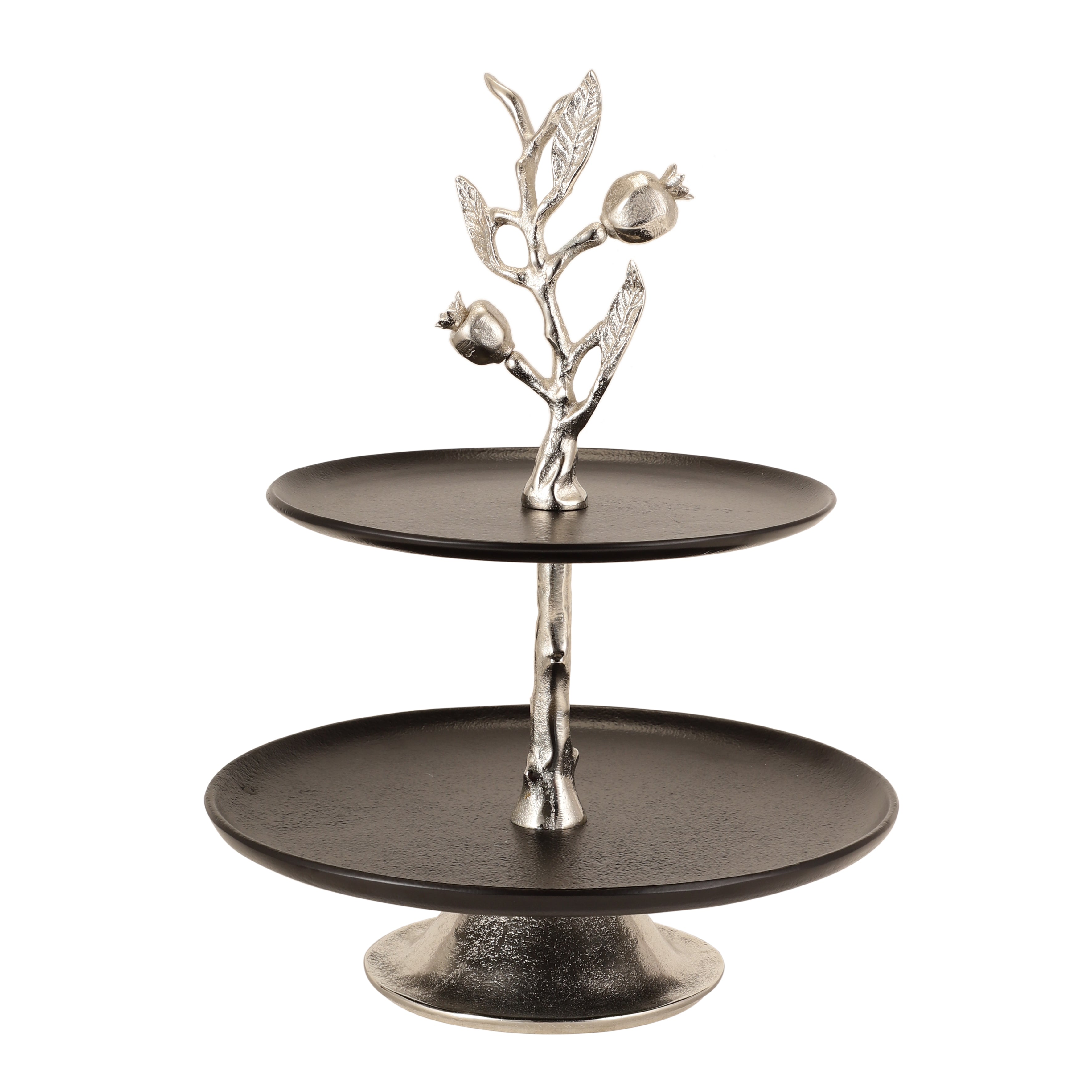 De Massion Pomegranate Metal 2 Layer Cake Stand in Silver Black