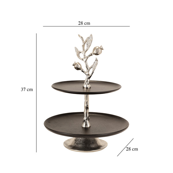 De Massion Pomegranate Metal 2 Layer Cake Stand in Silver Black dimensions