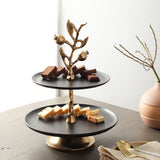 De Massion Pomegranate Metal 2 Layer Cake Stand in Gold Black