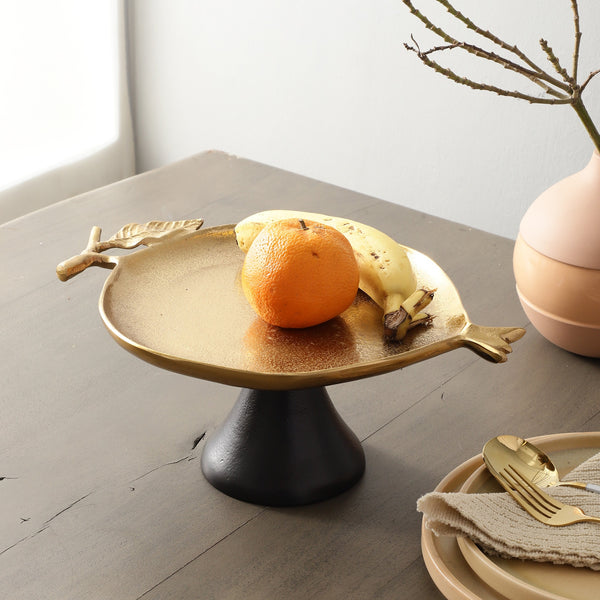 Pomegranate Metal Platter in Gold Black dimensions