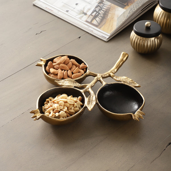 Pomegranate Metal Leaf Platter in Gold Black dimensions