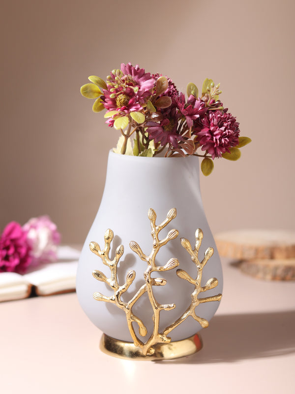 Versalux Glass Vase and Candle Holder in Grey & Gold dimensions