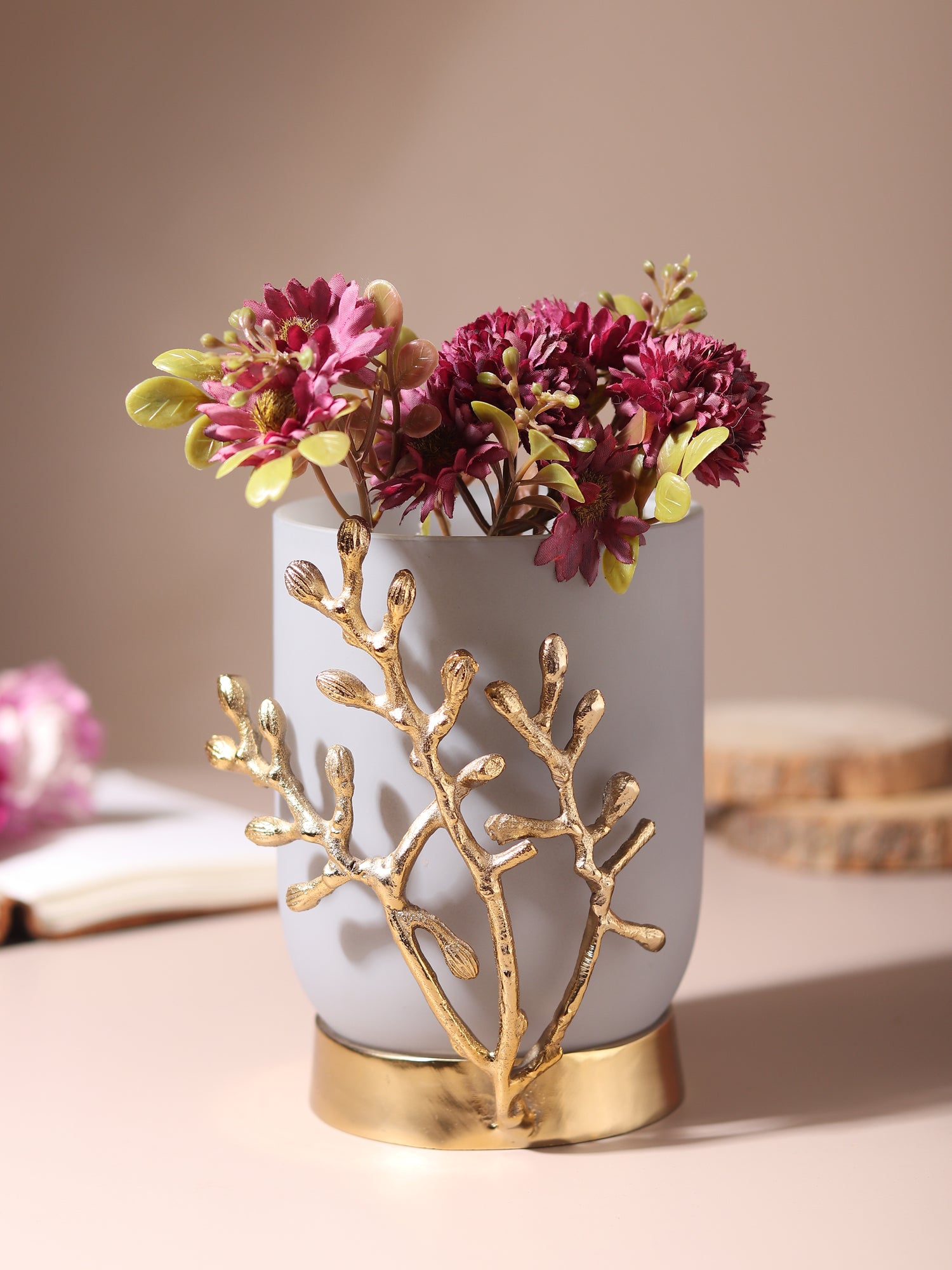 VinLux Glass Vase and Candle Holder in Grey & Gold