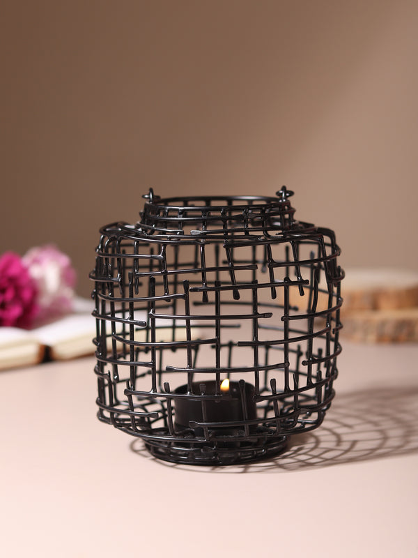 Basketweave Black Tea Light Holder dimensions