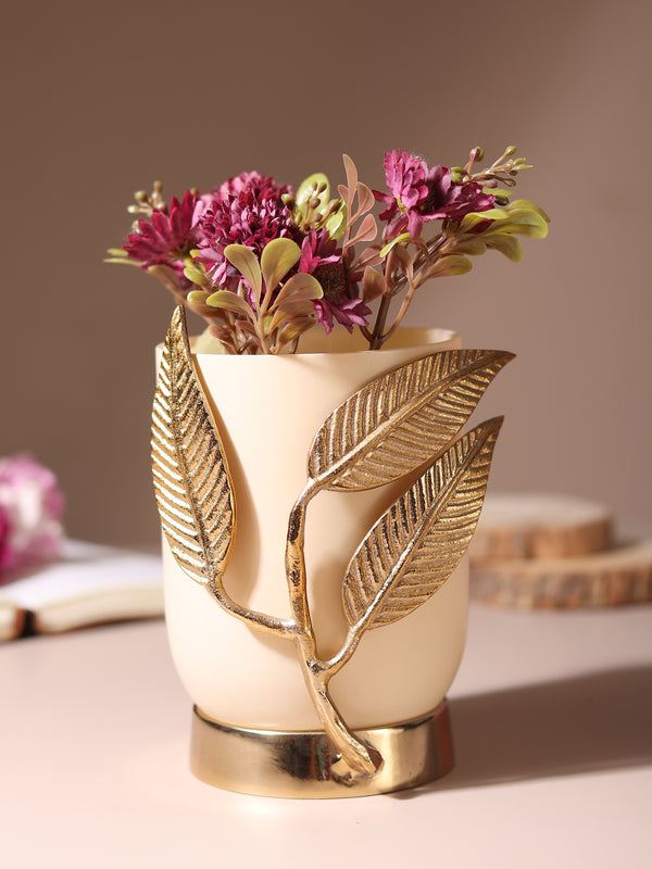 Versaleaf Glass Vase and Candle Holder in Cream & Gold dimensions