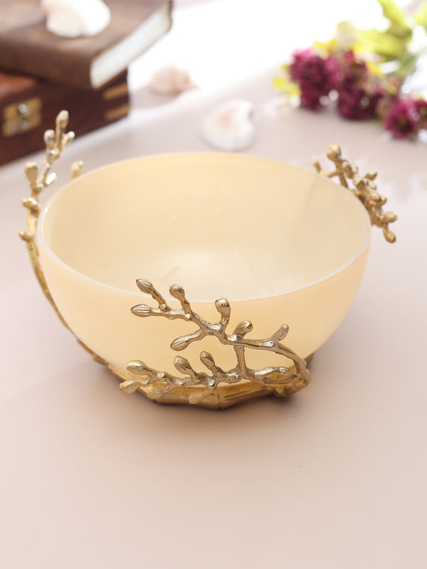 Vincent Glass Bowl in cream & Gold dimensions