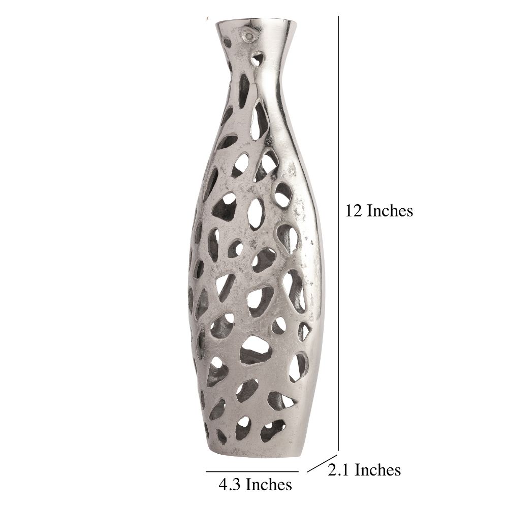 Sophia Floral Vase Medium In Raw Silver Finish
