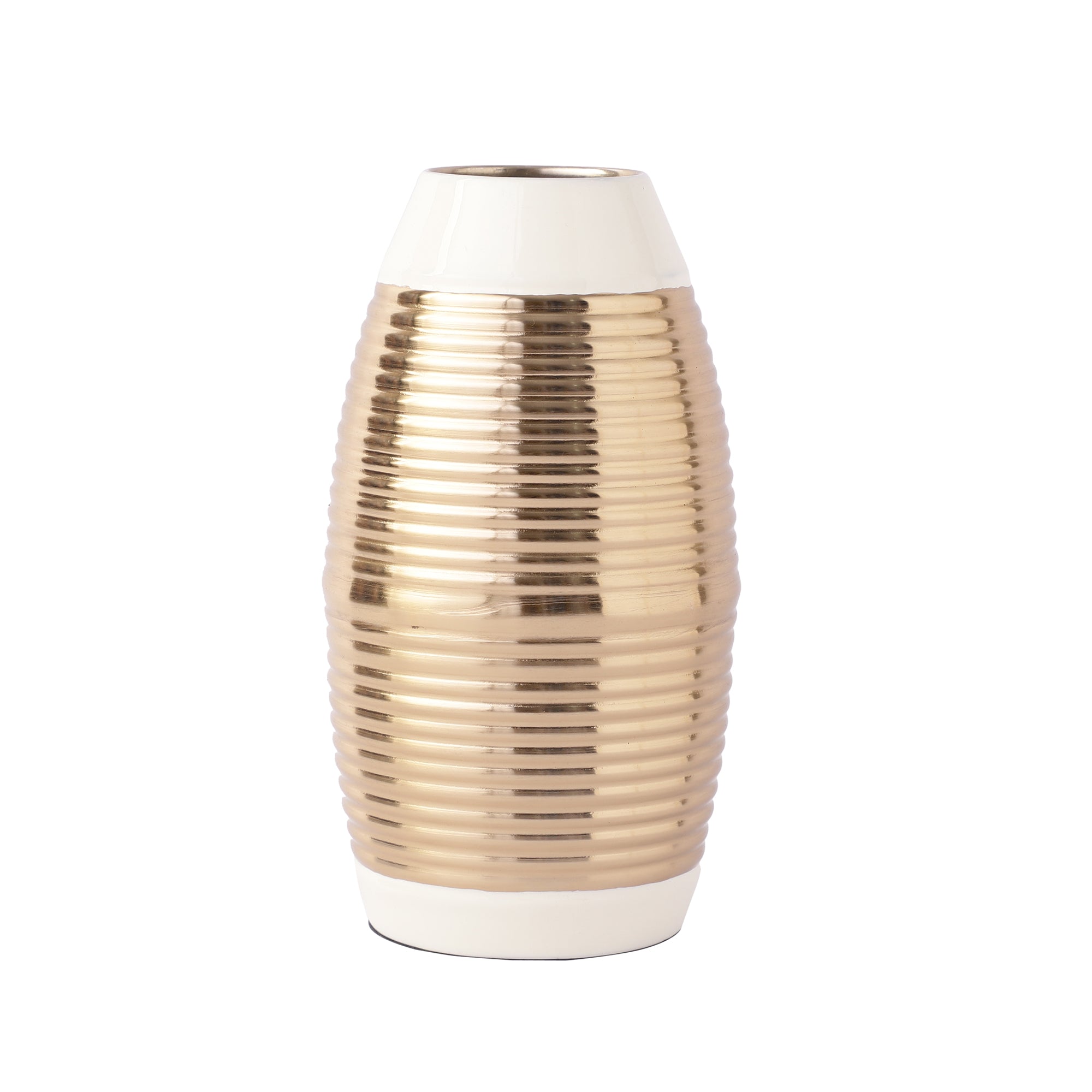 Regal Ivory and Gold Banded Enamel Vase