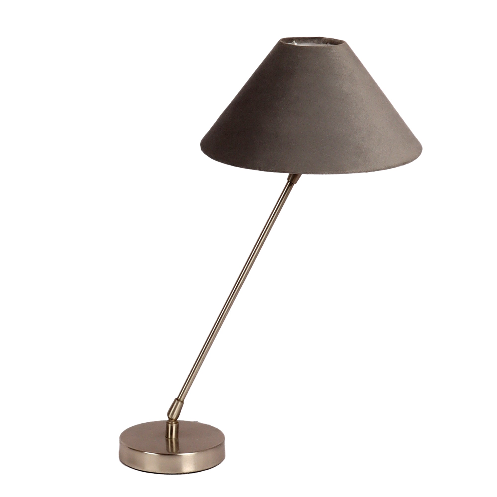 The "Small Silver MJ Lamp" with Grey velvet shade