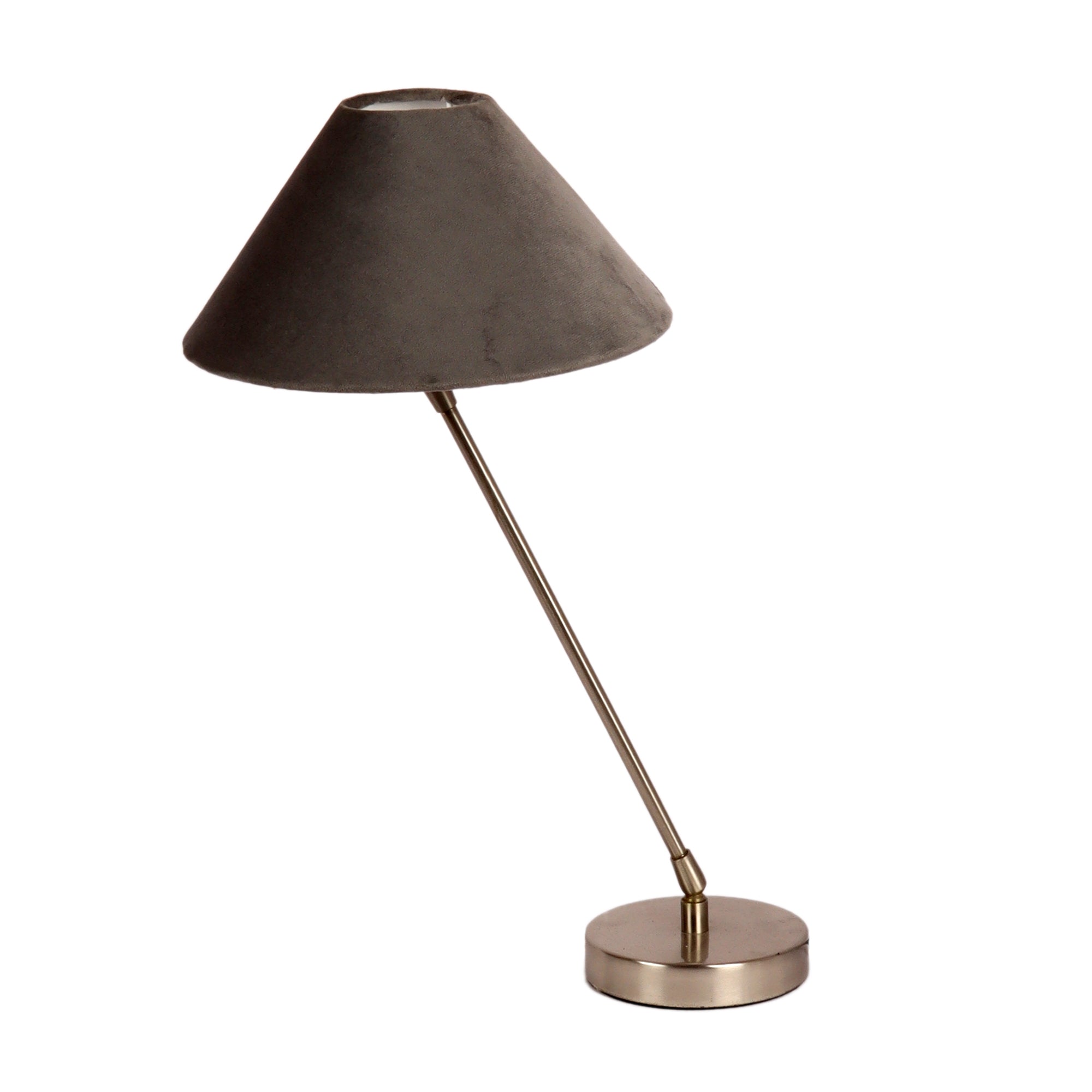 The "Small Silver MJ Lamp" with Grey velvet shade