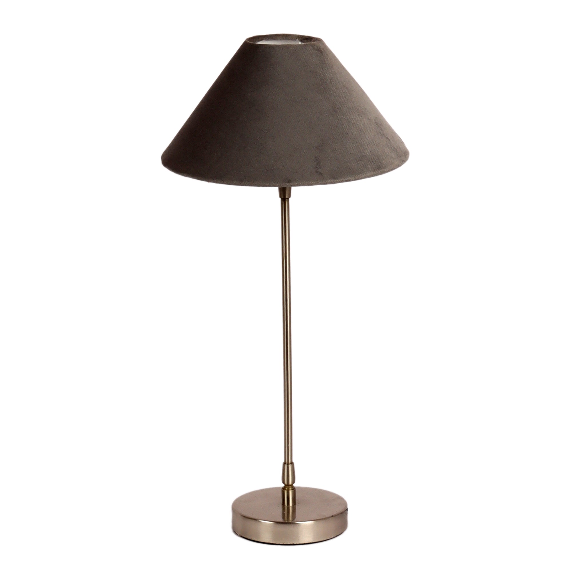 The "Small Silver MJ Lamp" with Grey velvet shade