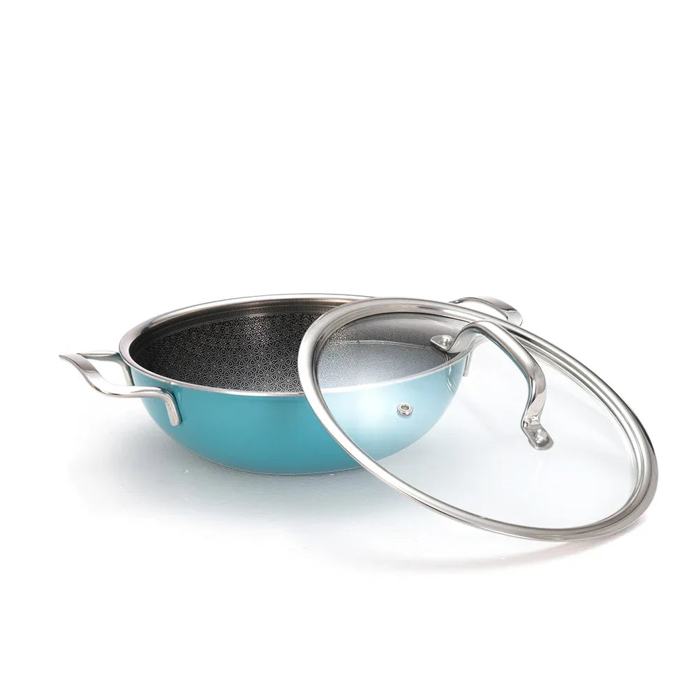 Vida Triply Kadhai 24cm Teal with Glass Lid - HomeTown