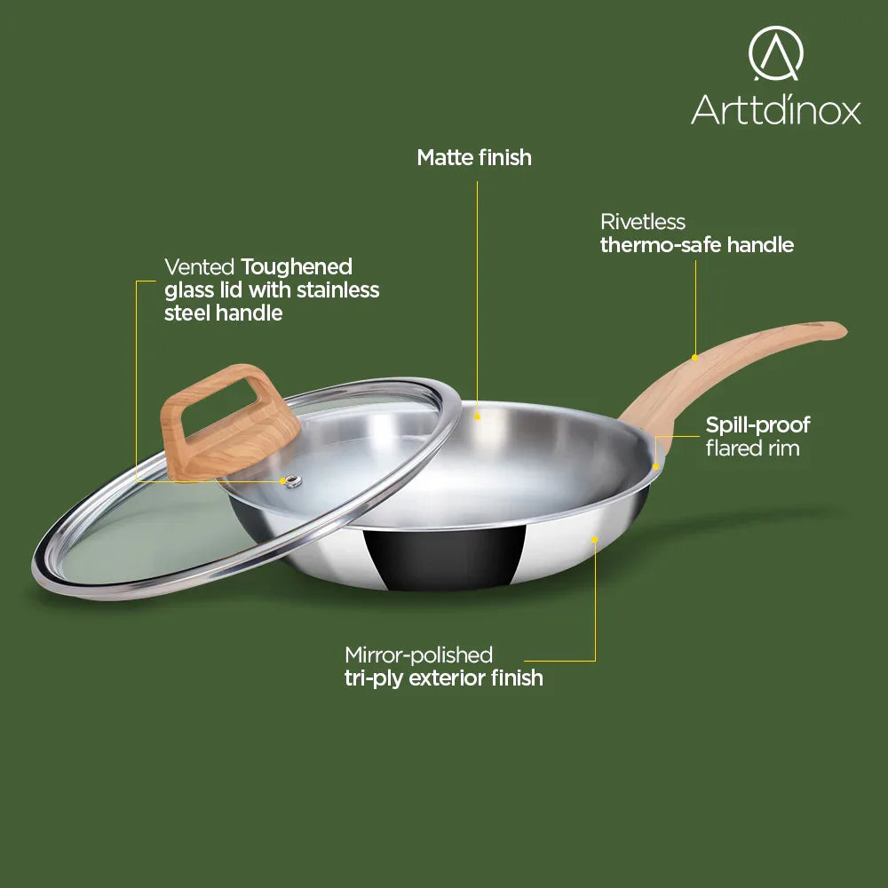 Timber Triply Frypan 24cm with Glass Lid - HomeTown