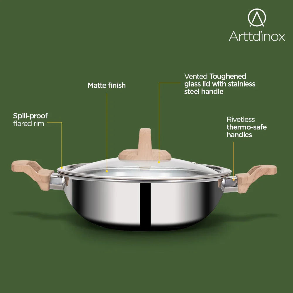 Timber Triply Kadhai 24cm with Glass Lid - HomeTown