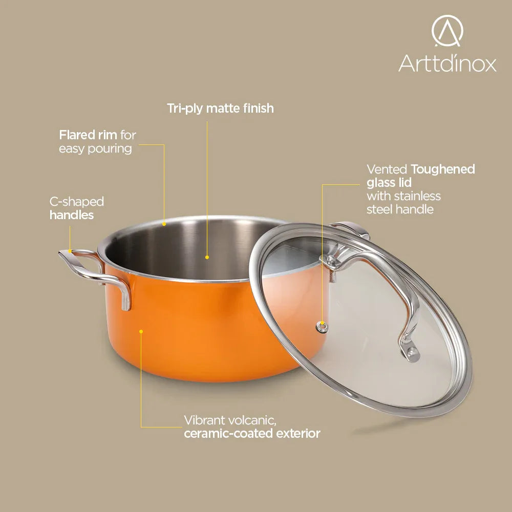 Vida Triply Pot 2 Litre Volcanic with Glass Lid - HomeTown