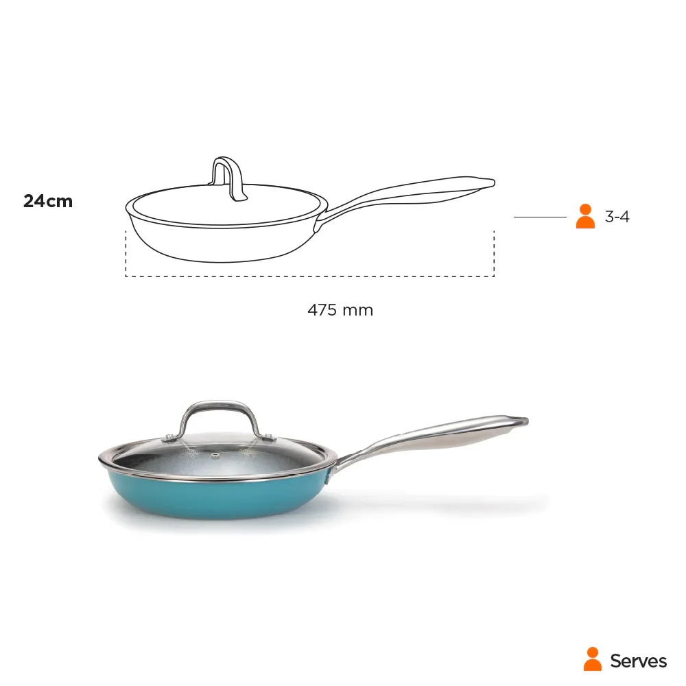 Vida Triply Frypan 24cm Teal with Glass Lid - HomeTown